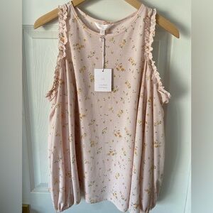 LC Lauren Conrad NWT Cold Shoulder Long Sleeve Top - Pink Floral - Sz M